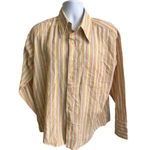 🧡 Towncraft Penn-Prest XL 17-17.5 Tan Stripe Button-Up Vintage 70s Retro Disco